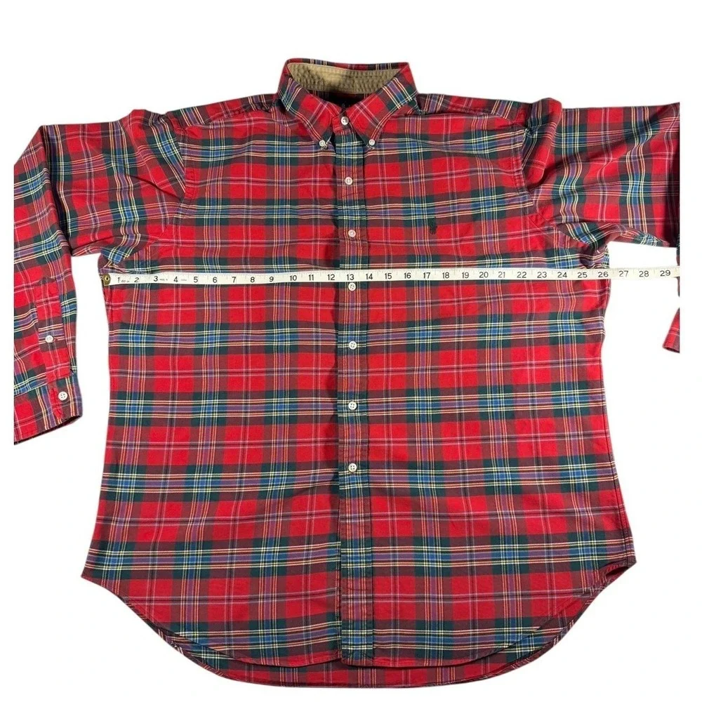 Polo Ralph Lauren Men's Red Tartan Button Down Shirt Long Sleeve Corduroy Trim